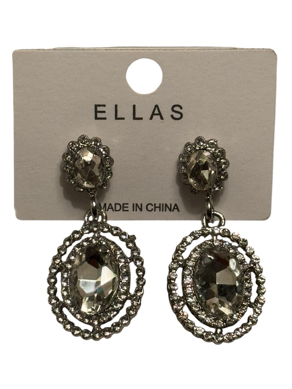 Ella Crystal Oval Drop Earrings - Silver - Picture 2 of 2